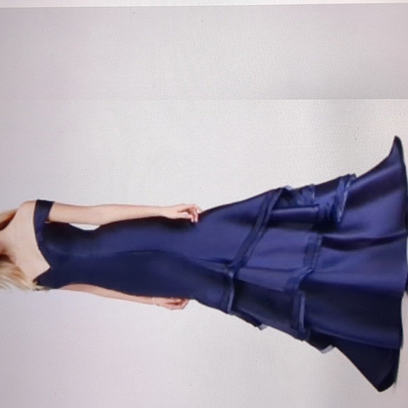 Xscape Navy Off-Shoulder Prom Dress - Picture 2 of 14